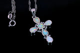 Fire Opal Stone Cross Pendant in Sterling Silver