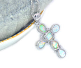 Fire Opal Stone Cross Pendant in Sterling Silver