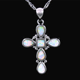 Fire Opal Stone Cross Pendant in Sterling Silver