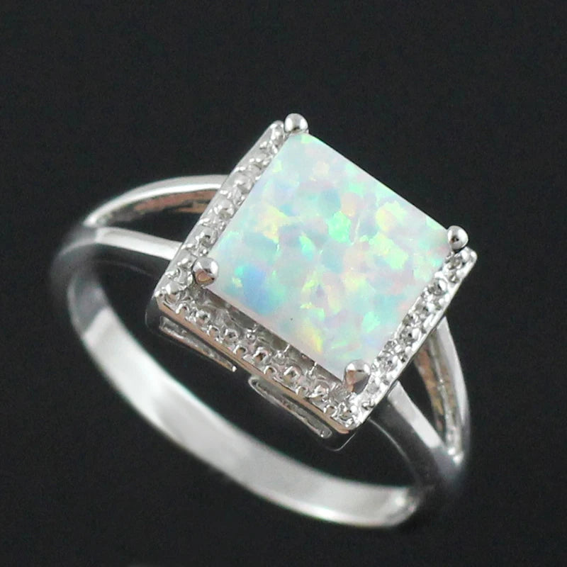 Silver Plated Pink Fire Opal Ring Size 6 7 8 9