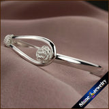 Retro Flower Rose Cuff Bangle Bracelet -Silver Plated