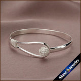 Retro Flower Rose Cuff Bangle Bracelet -Silver Plated