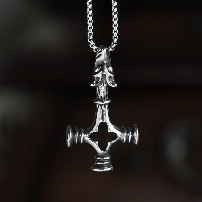 Nordic Viking Wolf Cross Pendant Necklace Stainless Steel