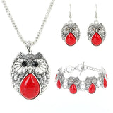 Retro Turquoise Owl Pendant Earring Bracelet Necklace Set