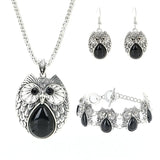 Retro Turquoise Owl Pendant Earring Bracelet Necklace Set