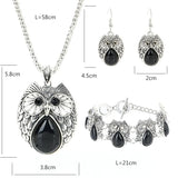 Retro Turquoise Owl Pendant Earring Bracelet Necklace Set