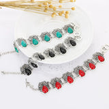 Retro Turquoise Owl Pendant Earring Bracelet Necklace Set