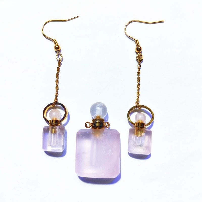 Rose Quarts Perfume Pendant Jewelry Earrings