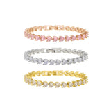 Rose Silver Heart CZ Tennis Chain Bracelet Bangle Gift
