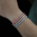 Rose Silver Heart CZ Tennis Chain Bracelet Bangle Gift