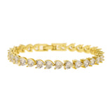 Rose Silver Heart CZ Tennis Chain Bracelet Bangle Gift