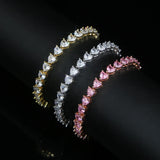 Rose Silver Heart CZ Tennis Chain Bracelet Bangle Gift