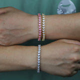 Rose Silver Heart CZ Tennis Chain Bracelet Bangle Gift