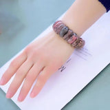 Rosestone Natural Crystal Hand Texture Stone Bracelet for Women