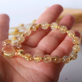 Rutilated Quartz Stone Bracelet with Money Bag Pendant, Lucky Crystal Jewelry