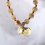 Rutilated Quartz Stone Bracelet with Money Bag Pendant, Lucky Crystal Jewelry