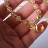 Rutilated Quartz Stone Bracelet with Money Bag Pendant, Lucky Crystal Jewelry