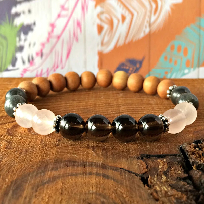 Sandalwood Labradorite Bracelet 8 mm Gemstones for Stress Relief
