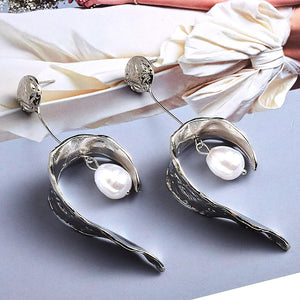 Simulated Pearl Metal Drop Earrings High-Quality Jewelry for Women
