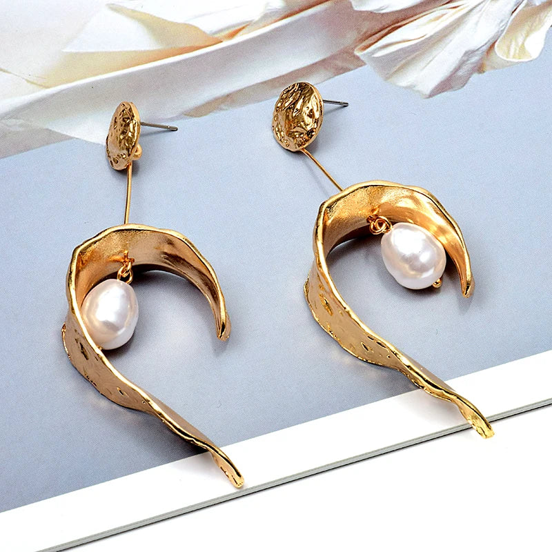Simulated Pearl Metal Drop Earrings High-Quality Jewelry for Women