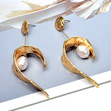 Simulated Pearl Metal Drop Earrings High-Quality Jewelry for Women