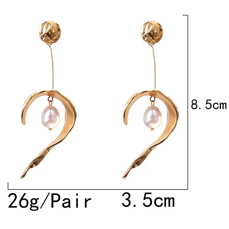 Simulated Pearl Metal Drop Earrings High-Quality Jewelry for Women