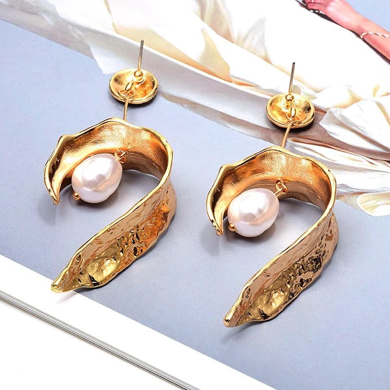 Simulated Pearl Metal Drop Earrings High-Quality Jewelry for Women