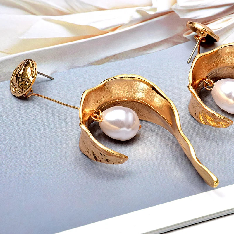 Simulated Pearl Metal Drop Earrings High-Quality Jewelry for Women