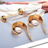 Simulated Pearl Metal Drop Earrings High-Quality Jewelry for Women