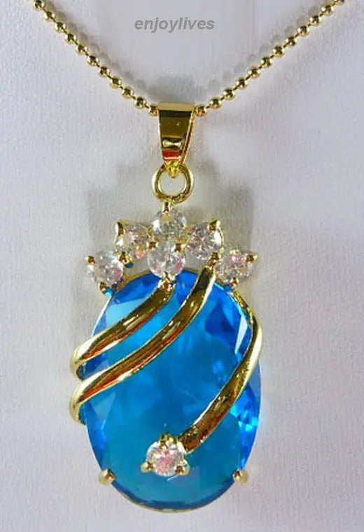Sky-blue CZ Sapphire Pendant Necklace