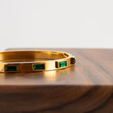Minimalist Green Zircon Bracelet Stainless Steel Bangle