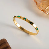 Minimalist Green Zircon Bracelet Stainless Steel Bangle