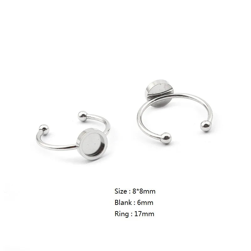 Stainless Steel Open Rings Tray Blanks Base Settings Charms Ring Setting