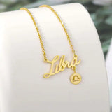 Zodiac Name Charm Necklace Stainless Steel Silver Plated