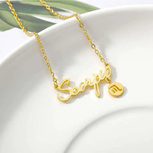 Zodiac Name Charm Necklace Stainless Steel Silver Plated