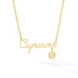 Zodiac Name Charm Necklace Stainless Steel Silver Plated