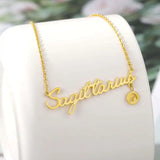 Zodiac Name Charm Necklace Stainless Steel Silver Plated