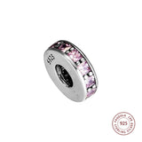 Silver 925 Charm Pink Crystal Eternity Spacer Beads Women DIY Bracelet