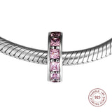 Silver 925 Charm Pink Crystal Eternity Spacer Beads Women DIY Bracelet