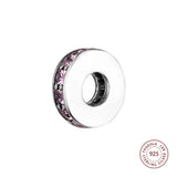 Silver 925 Charm Pink Crystal Eternity Spacer Beads Women DIY Bracelet