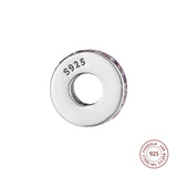 Silver 925 Charm Pink Crystal Eternity Spacer Beads Women DIY Bracelet
