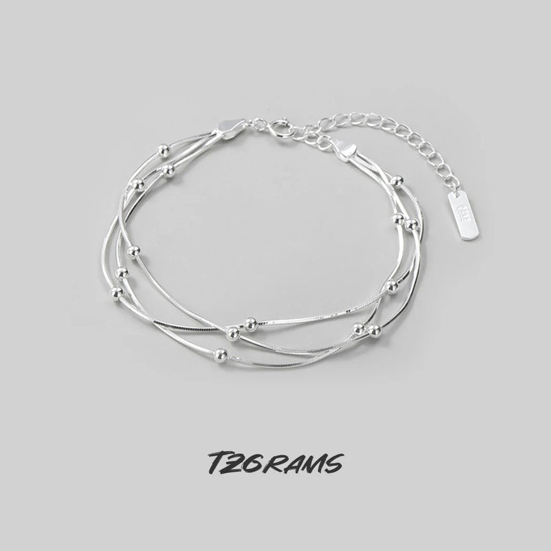 Minimalistic Sterling Silver Bracelet with Three Layers Snake Bones