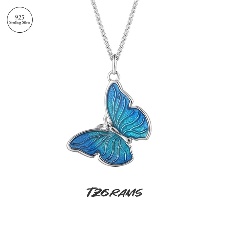 Sterling Silver Butterfly Necklace For Women Gutta Percha Pendant
