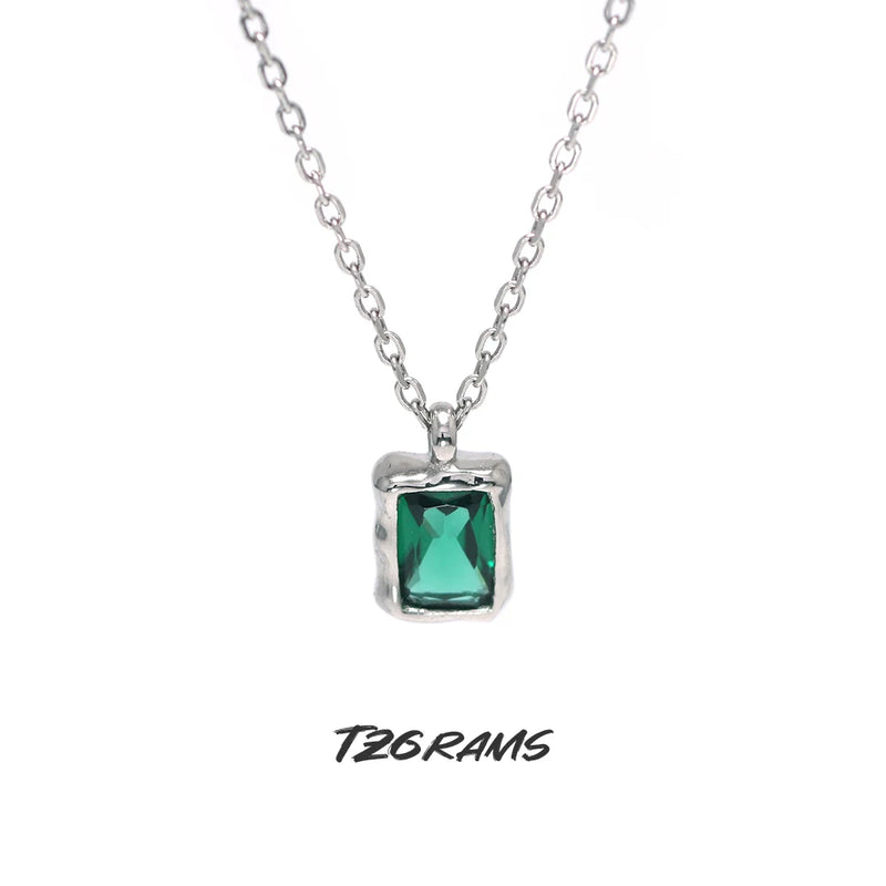 Sterling Silver Simulated Emerald Necklace for Women