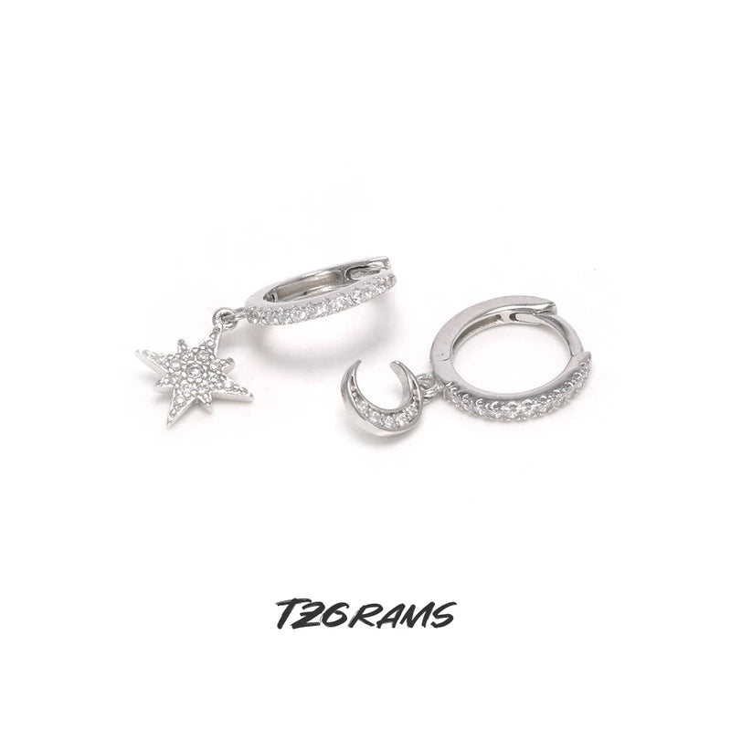 Sterling Silver Star And Moon Earrings Women Gorgeous