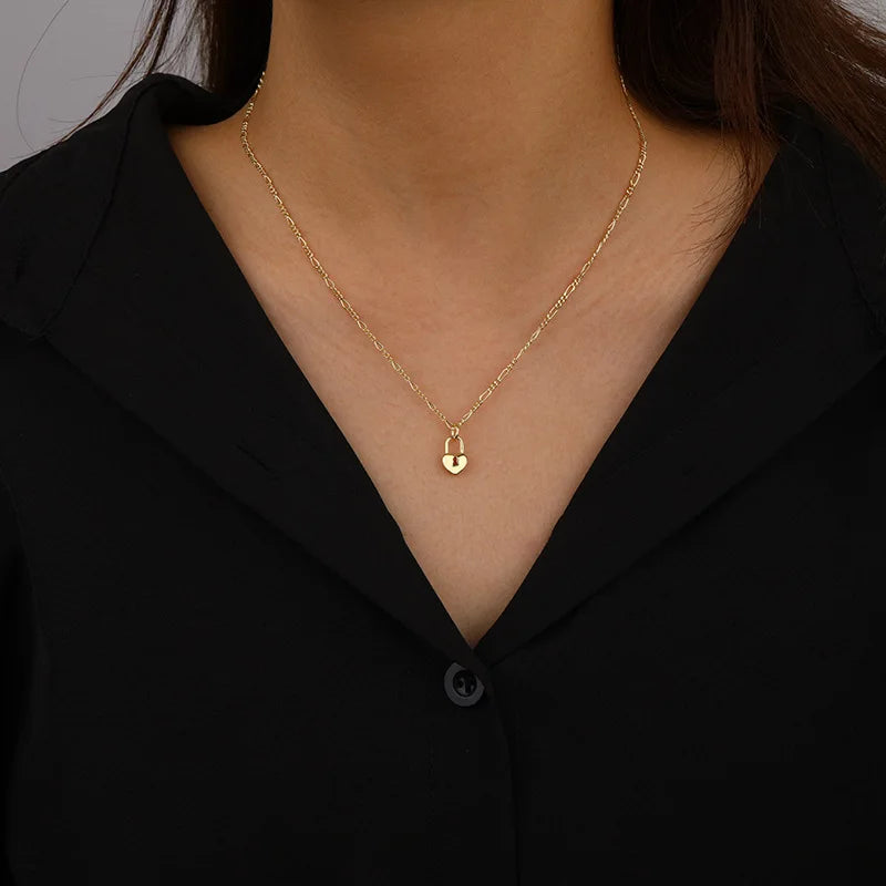 Vintage Lock Necklace Heart Pendant