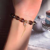 Tea Crystal Bracelet DIY 10mm Beads Tassel Hand Row