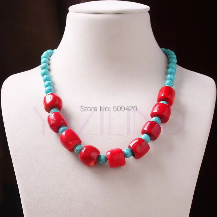 Tibetan Style Coral Turquoise Ball Necklace