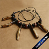 Tibetan Tribal Wood Beads Leather Necklace