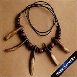 Tibetan Tribal Wood Beads Leather Necklace